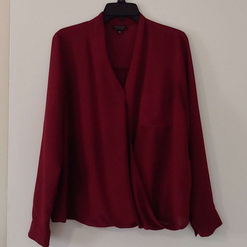 Long-sleeved TopShop maroon blouse